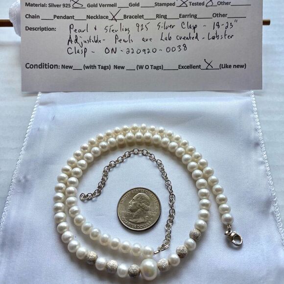 ON# Adjustable 18” - 23” Pearl Necklace with Silver clasp - Picture 7 of 8